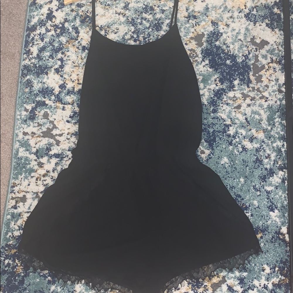 Aqua Jet Black Romper with Lace